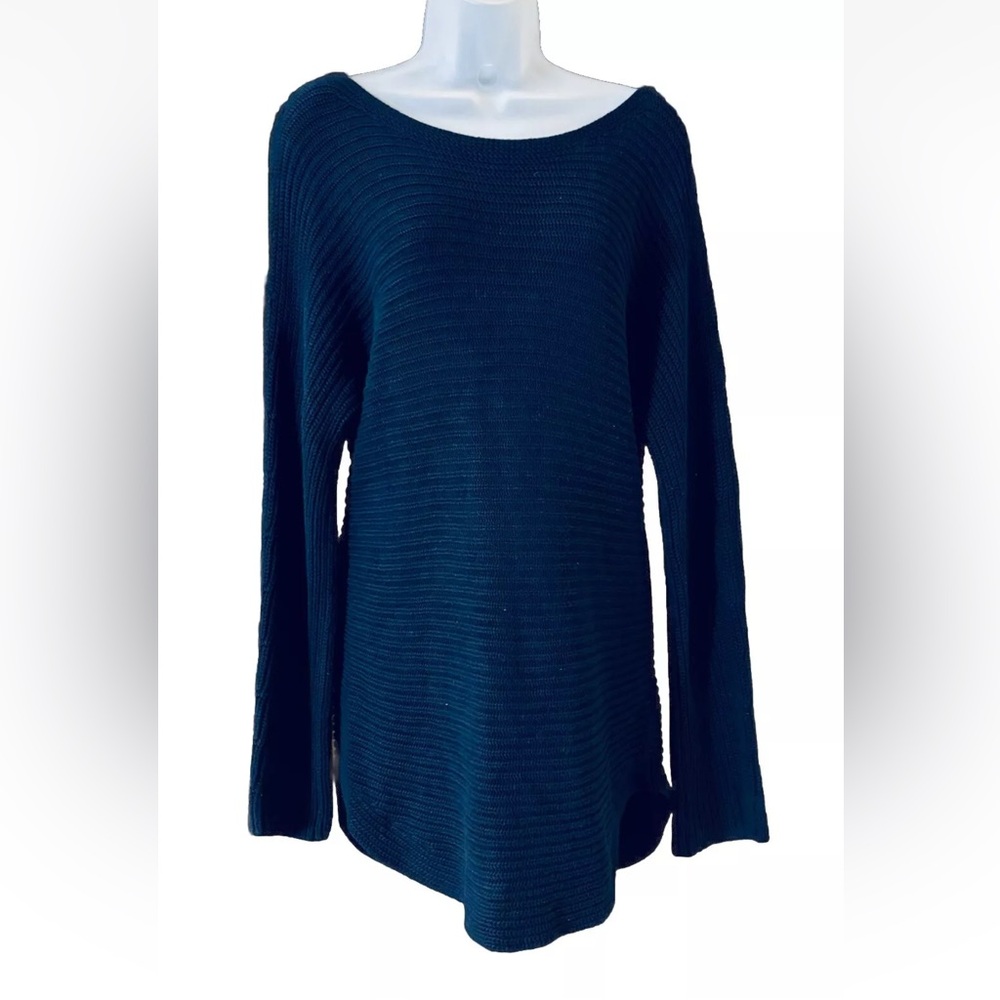 Talbots Women's Size M Pima Cotton Sweater Navy Blue Classic Rounded Hem